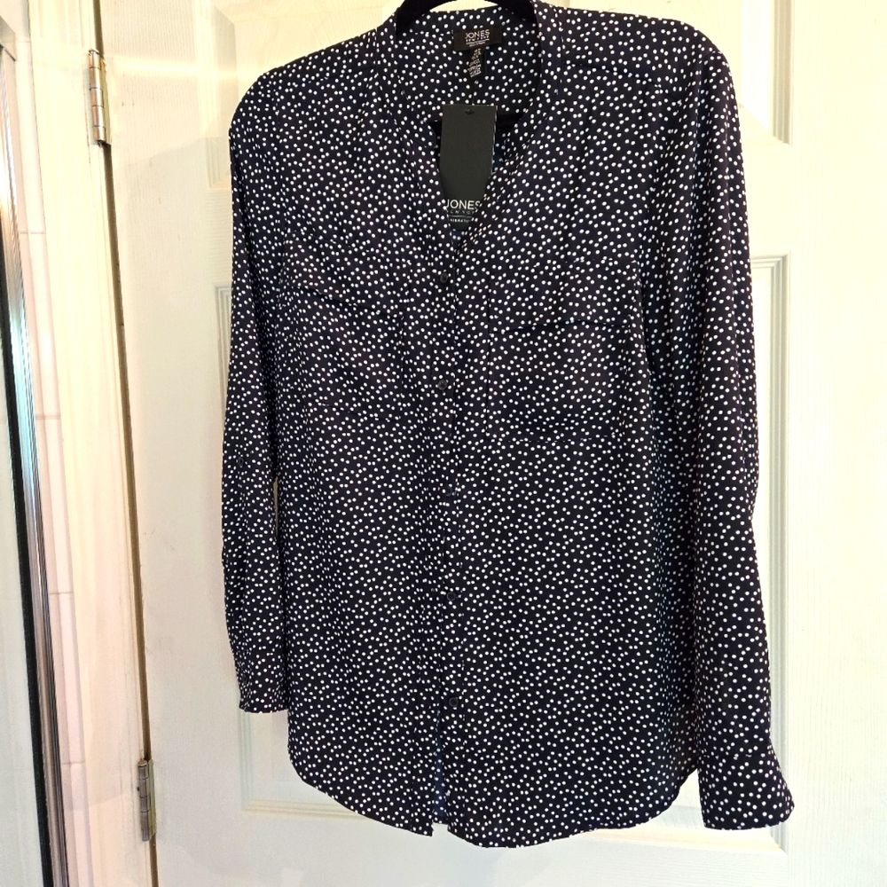 NWT Jones New York Signature Long Sleeve Polka Dot M